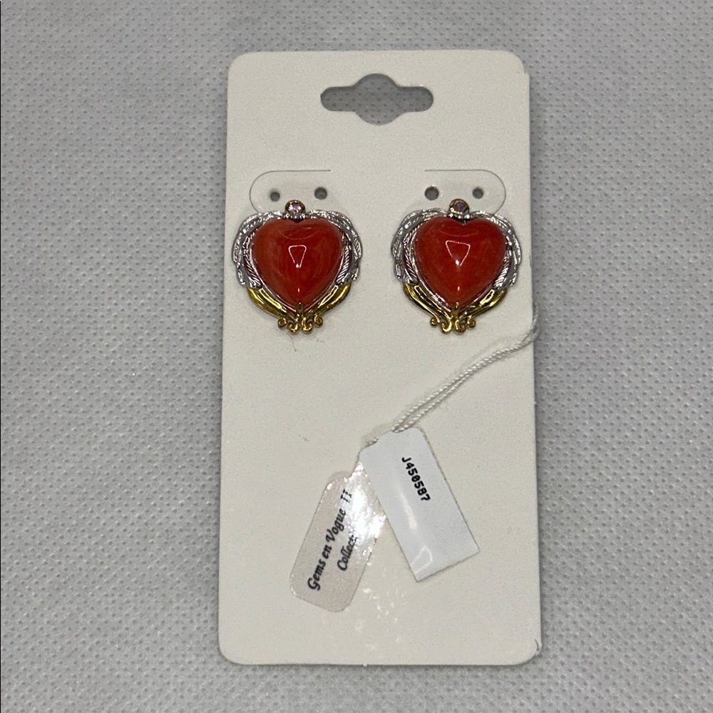 NWT Gems En Vogue Sterling Silver Palladium 14K Accent Sea Coral Heart Earrings